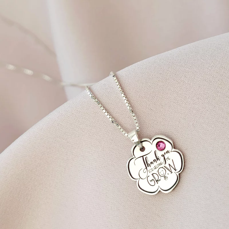 Lantisor GROW - Educatoare/Invatatoare - Personalizat cu text si Cristal Swarovski - Argint 925 picture - 3