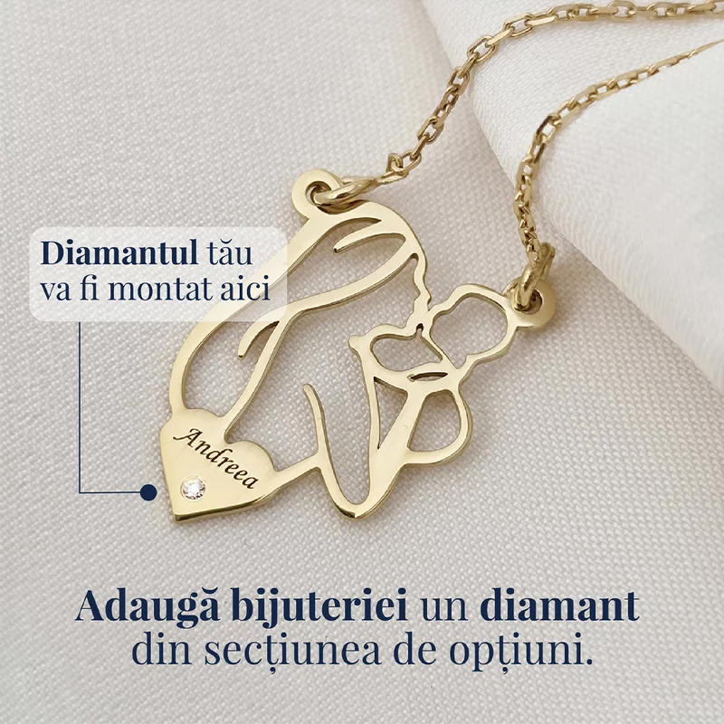 Lantisor In inima mamei - Pandantiv Mama&Bebe si inima personalizata cu nume - Argint 925 placat cu Aur Galben 18K picture - 3