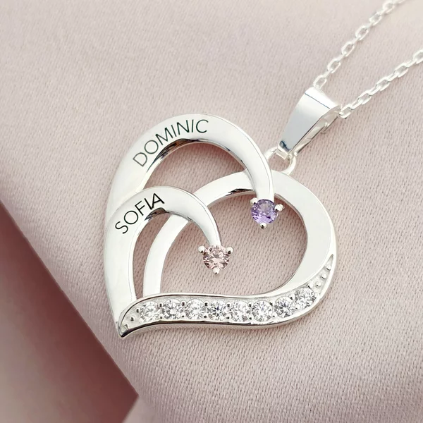 Lantisor Inima cu Poveste - 2 nume si Cristale Zirconia - Argint 925