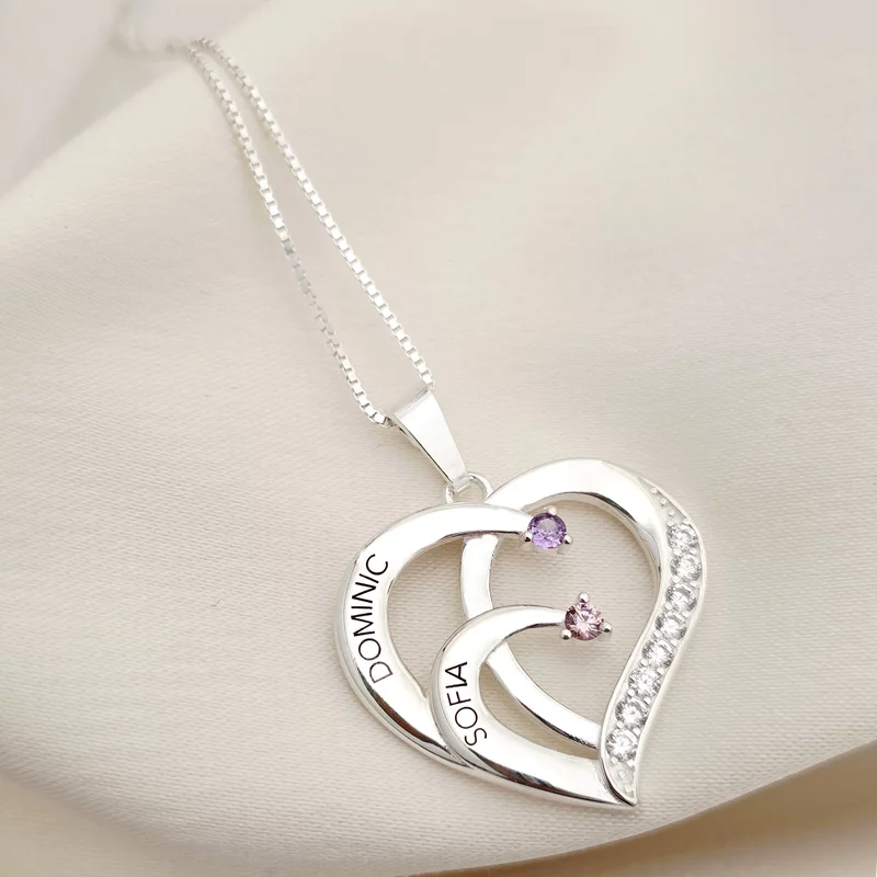 Lantisor Inima cu Poveste - 2 nume si Cristale Zirconia - Argint 925 picture - 2