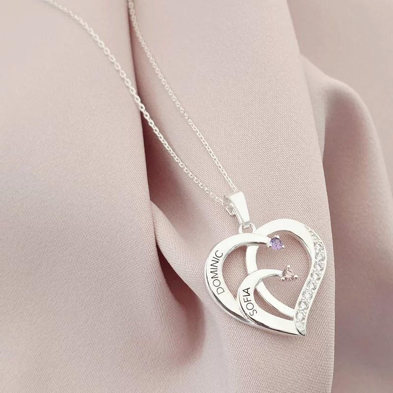 Lantisor Inima cu Poveste - 2 nume si Cristale Zirconia - Argint 925 picture - 3