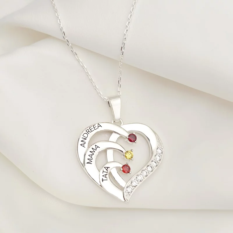 Lantisor Inima cu Poveste - 3 nume si Cristale Zirconia - Argint 925 picture - 2