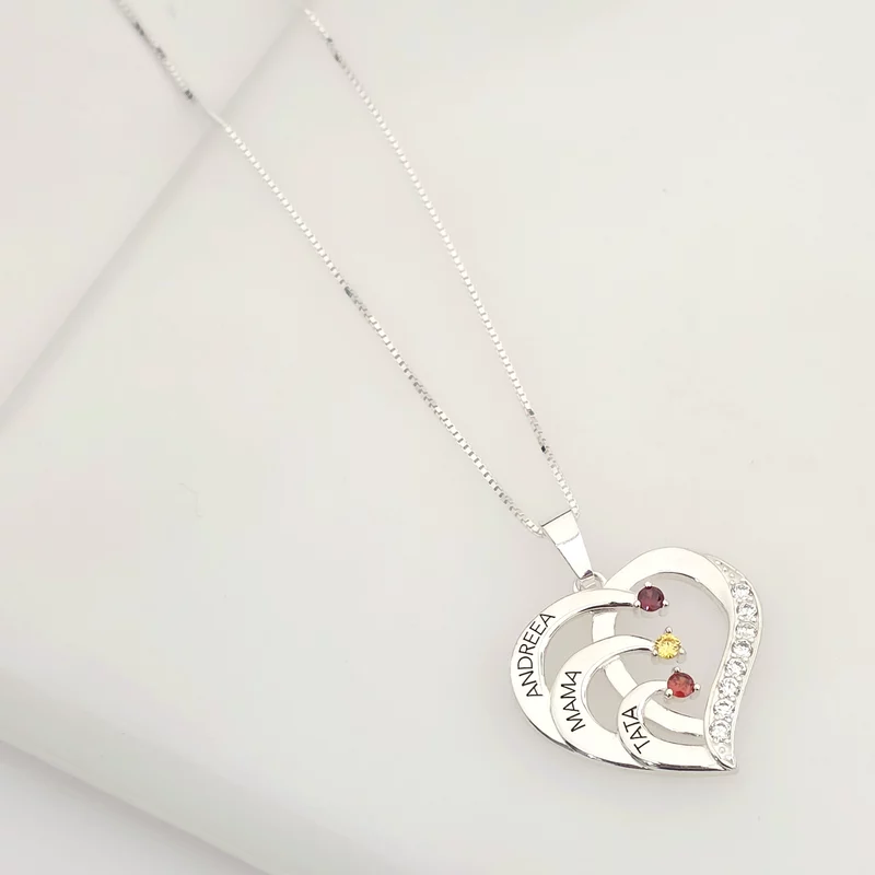 Lantisor Inima cu Poveste - 3 nume si Cristale Zirconia - Argint 925 picture - 3