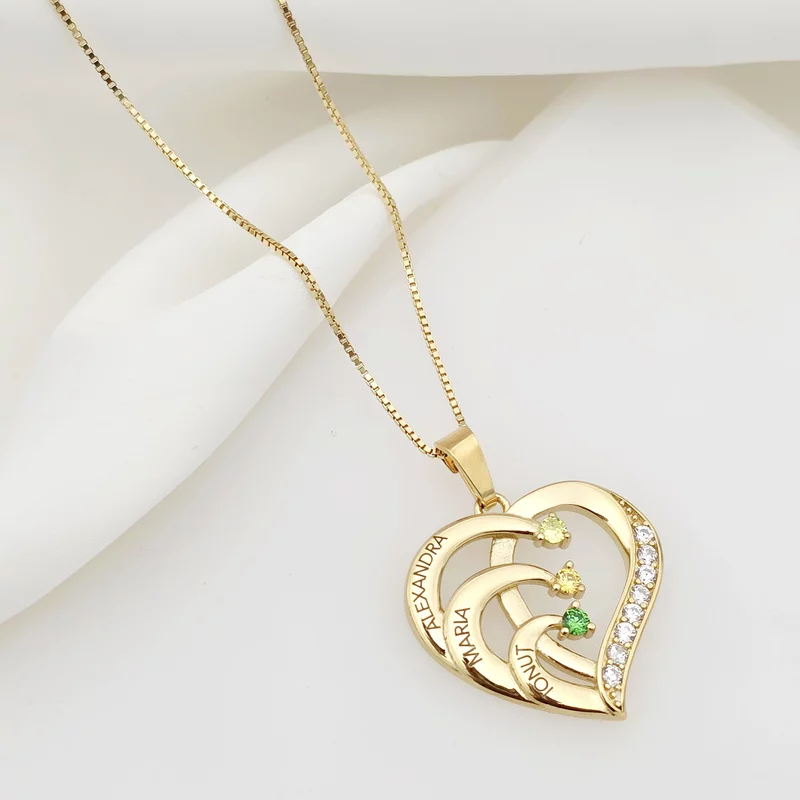 Lantisor Inima cu Poveste - 3 nume si Cristale Zirconia - Argint 925 placat cu Aur 18K picture - 2