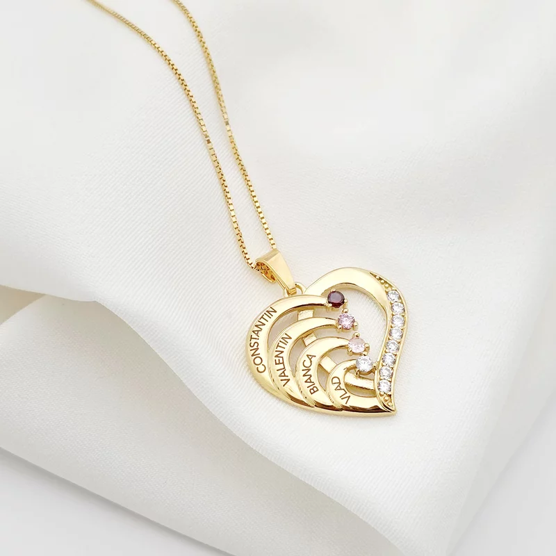 Lantisor Inima cu Poveste - 4 nume si Cristale Zirconia - Argint 925 placat cu Aur 18K picture - 3