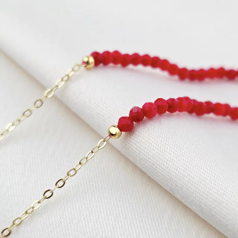 Lantisor Initiala - Pietre Coral & Initiala - Argint placat cu Aur Galben 18K picture - 6