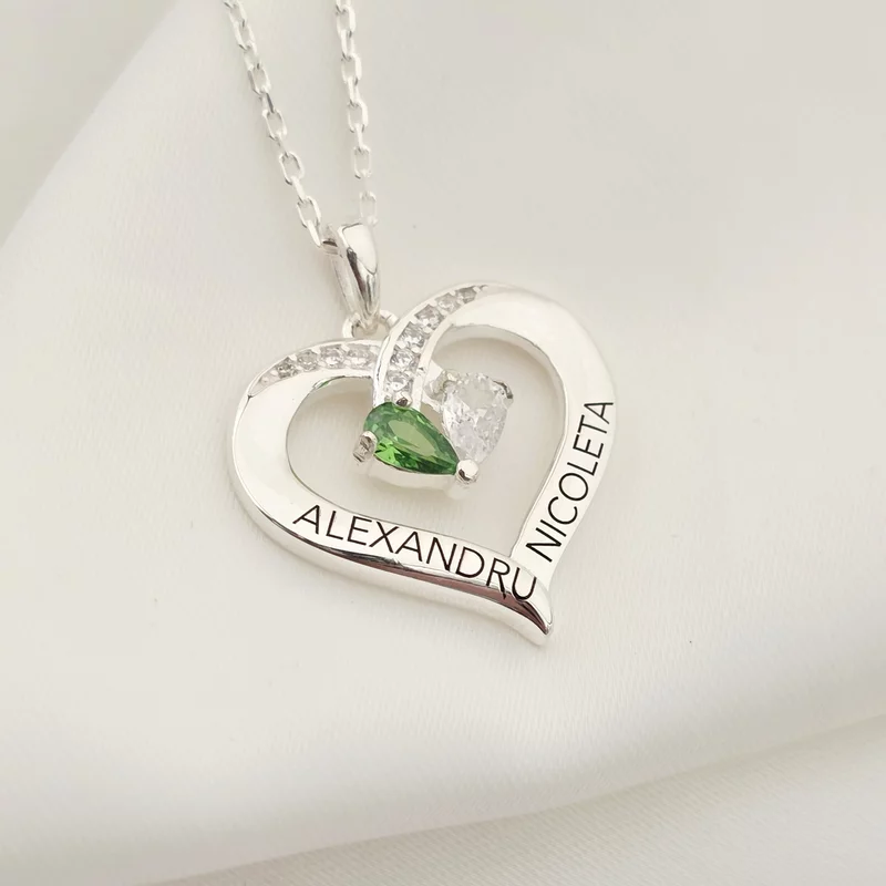 Lantisor Iubirea Mea - 2 nume si Cristale Zirconia  - Argint 925