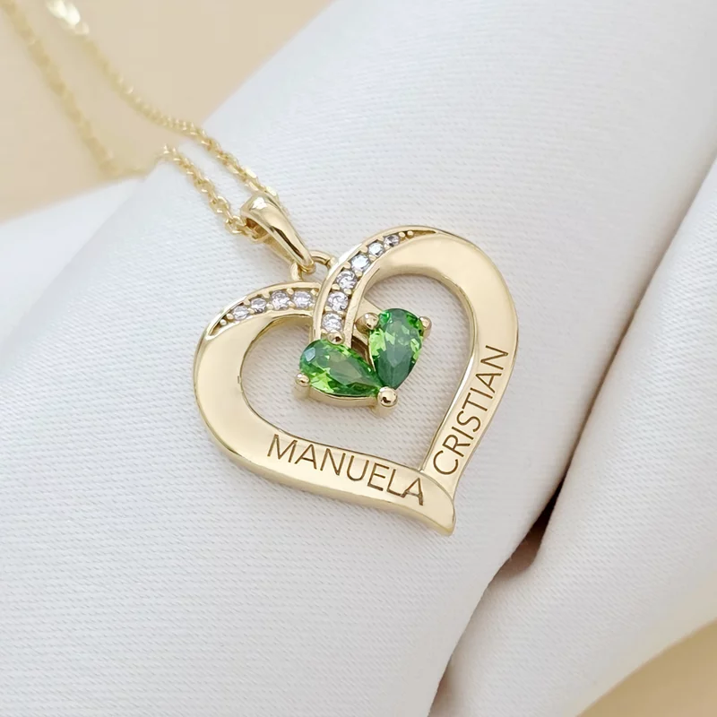 Lantisor Iubirea Mea - 2 nume si Cristale Zirconia  - Argint 925 placat cu Aur Galben 18K picture - 1