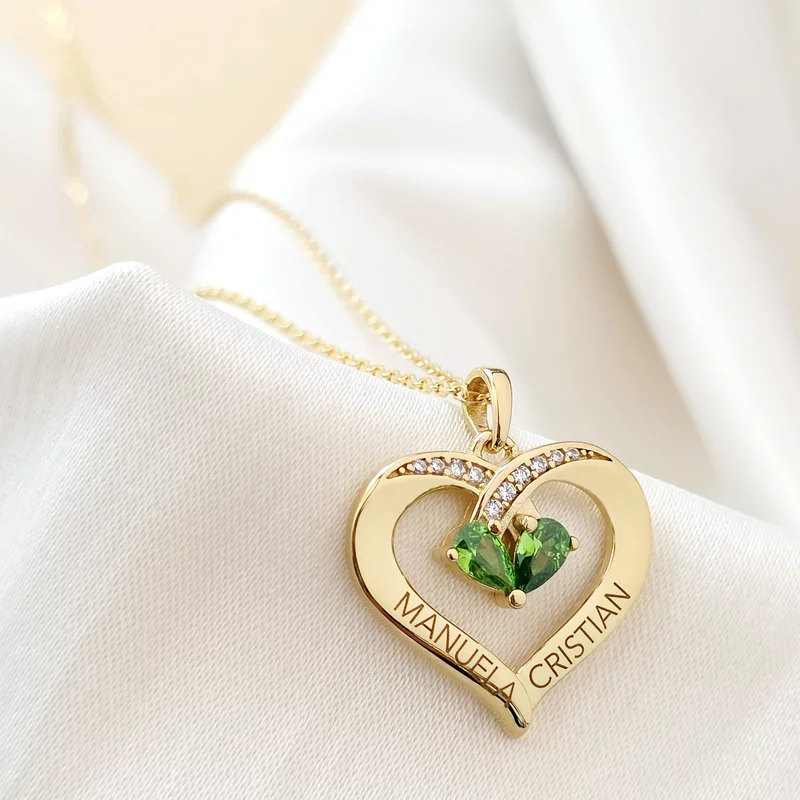 Lantisor Iubirea Mea - 2 nume si Cristale Zirconia  - Argint 925 placat cu Aur Galben 18K picture - 2