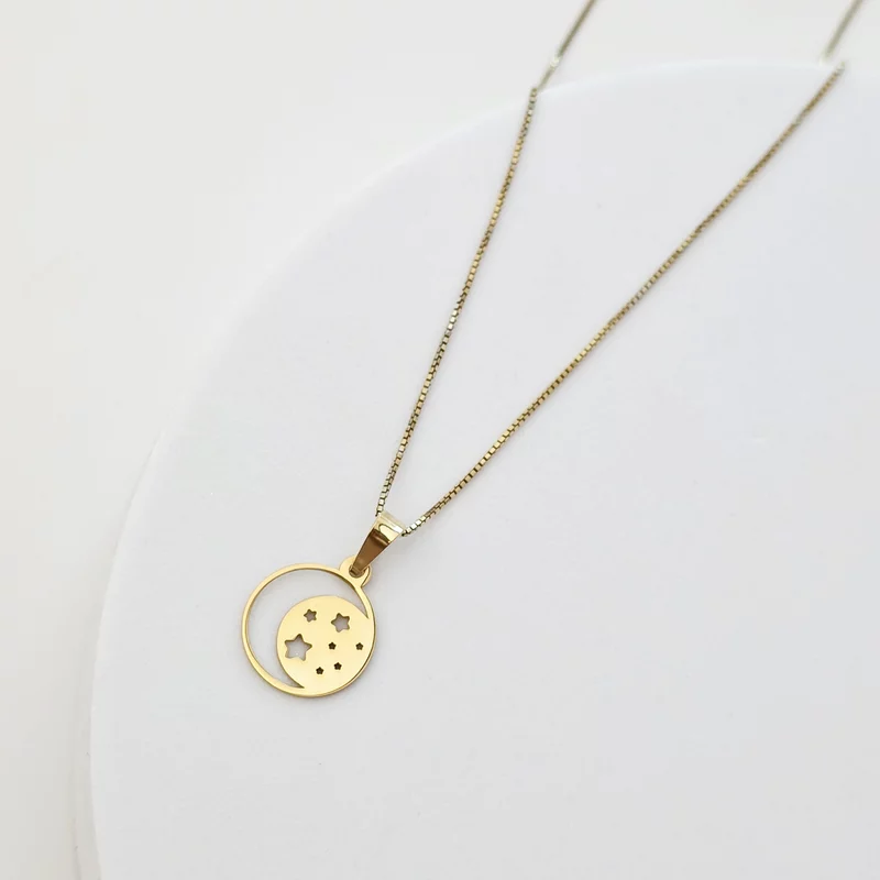 Lantisor luna si stelute - Pandantiv 16 mm - Luna si stelute - Argint 925 placat cu Aur Galben 18K picture - 3