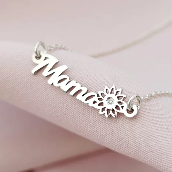 Lantisor mama, simbol floare si Diamant natural - Argint 925