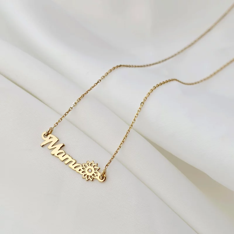 Lantisor mama, simbol floare si Diamant natural - Argint 925 placat cu Aur Galben 18K picture - 3