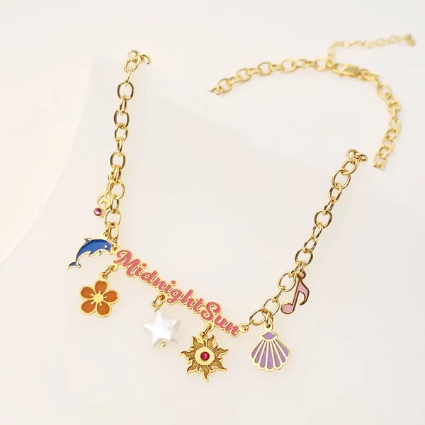 Lantisor Midnight Sun cu 7 Charm-uri Colorate si Cristale Swarovski - Argint 925 placat cu Aur Galben 18K