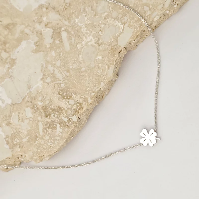 Lantisor minimalist - Pandantiv lateral Trifoi cu 4 foi -  Argint 925 picture - 3