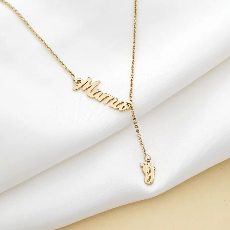 Lantisor model lariat Y - Pandantiv Mama si 1 piciorus - Argint 925 placat cu Aur Galben 18K picture - 5