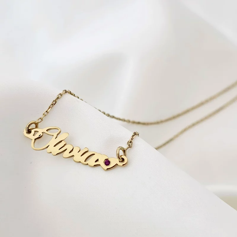 Lantisor personalizat cu Nume si Inima decorata cu rubin - Argint 925 placat cu Aur Galben 18 picture - 3