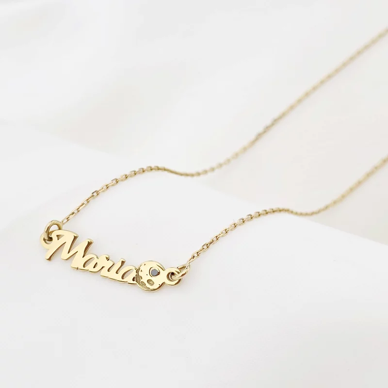 Lantisor personalizat cu Nume si Luna decorata cu diamant natural - Argint 925 placat cu Aur Galben 18K picture - 3