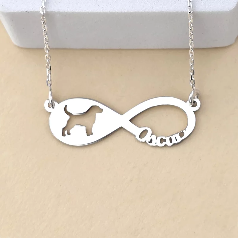 Lantisor personalizat - Infinite love - Pandantiv cu silueta de catel si cu nume personalizat - Argint 925