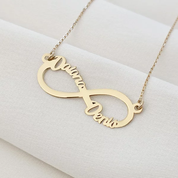 Lantisor personalizat - Inifinit cu 2 nume decupate - Aur Galben 14K