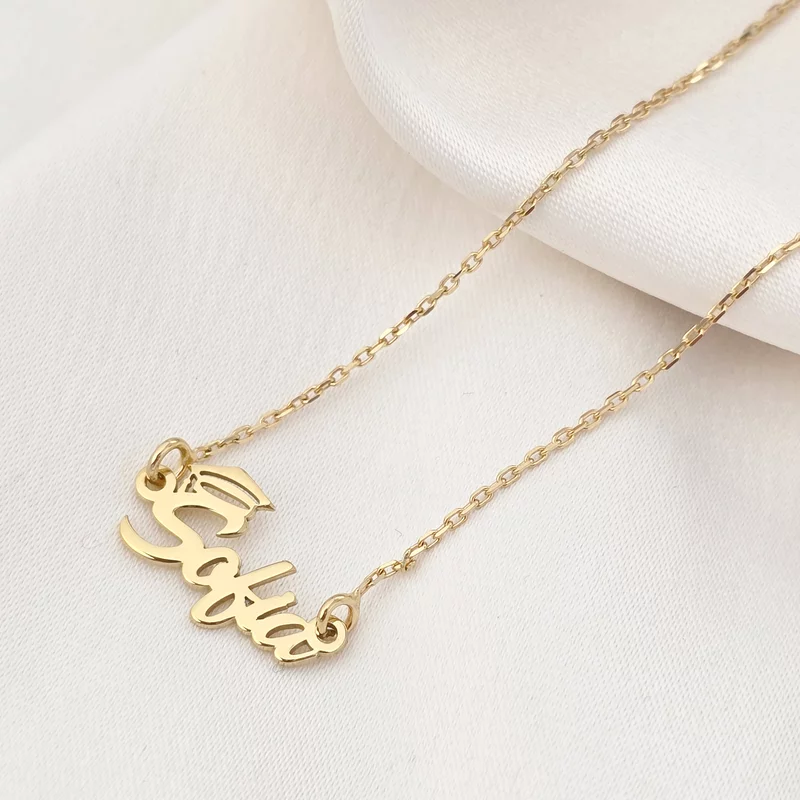 Lantisor  personalizat - Medalion cu nume si simbol toca - Argint 925 placat cu Aur Galben 18K picture - 3