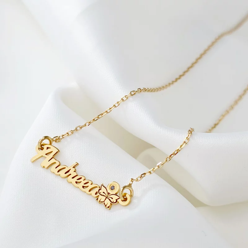 Lantisor personalizat cu Nume, simbol fluture si Diamant natural - Argint 925 placat cu Aur Galben 18K picture - 3