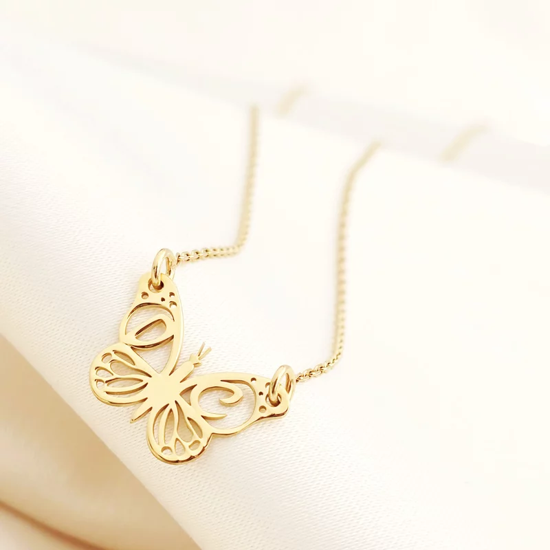Lantisor personalizata - Pandantiv fluturas cu initiale - Argint 925 placat cu Aur Galben 18K picture - 3