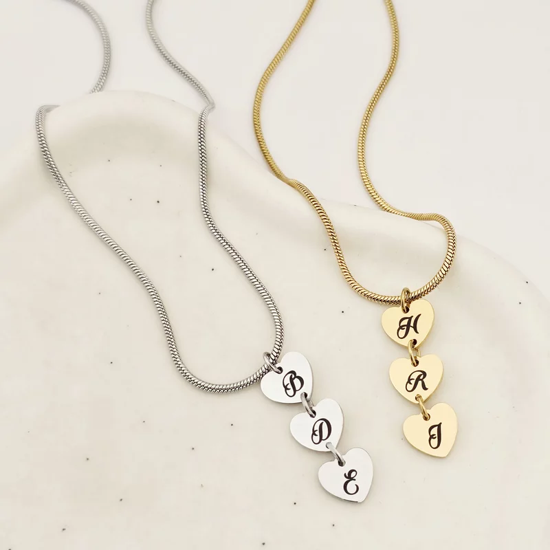 Lantisor Trei Inimi – Personalizate cu Initiale – Otel Inoxidabil 316L picture - 4