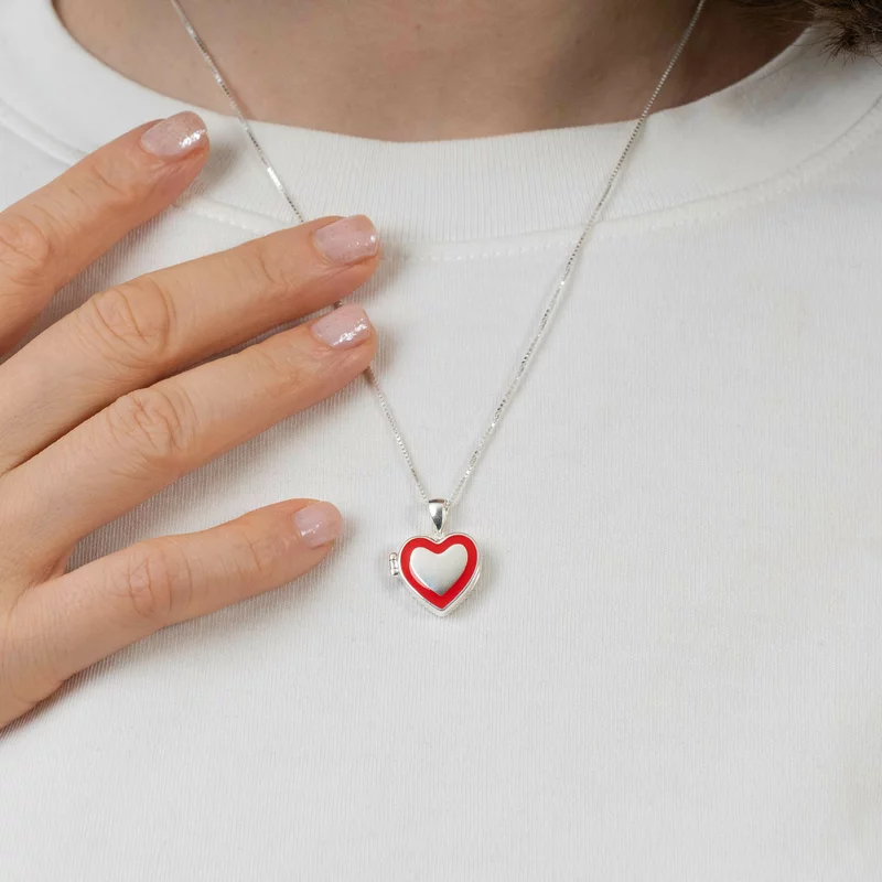 Medalion Amintiri in inima - Locket cu poze in interior - Argint 925 si email rosu picture - 4