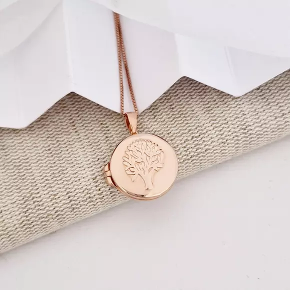 Medalion Copacul Vietii - Locket cu poze in interior - Argint 925 placat cu Aur Roz 18K