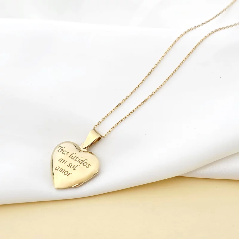 Lantisor cu medalion inima 20 mm cu poza in interior - Gravura personalizata - Argint 925 placat cu Aur Galben 18K picture - 5