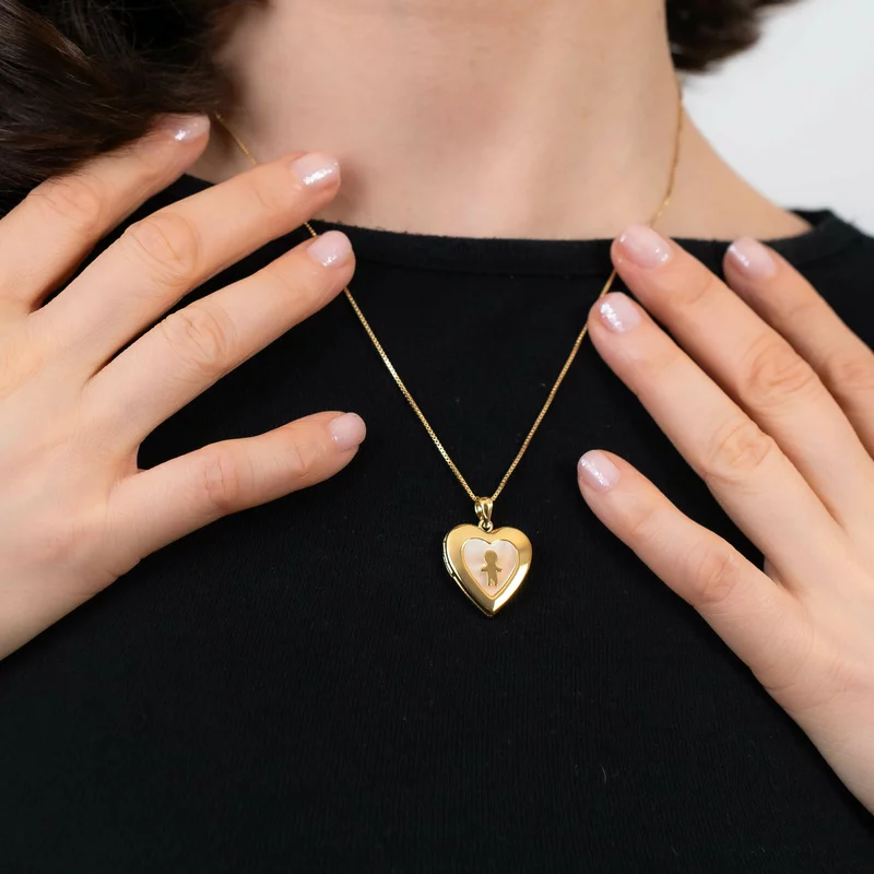 Medalion inima cu poze in interior - Boy & Mother of Pearl - Argint 925 placat cu Aur Galben 18K picture - 4