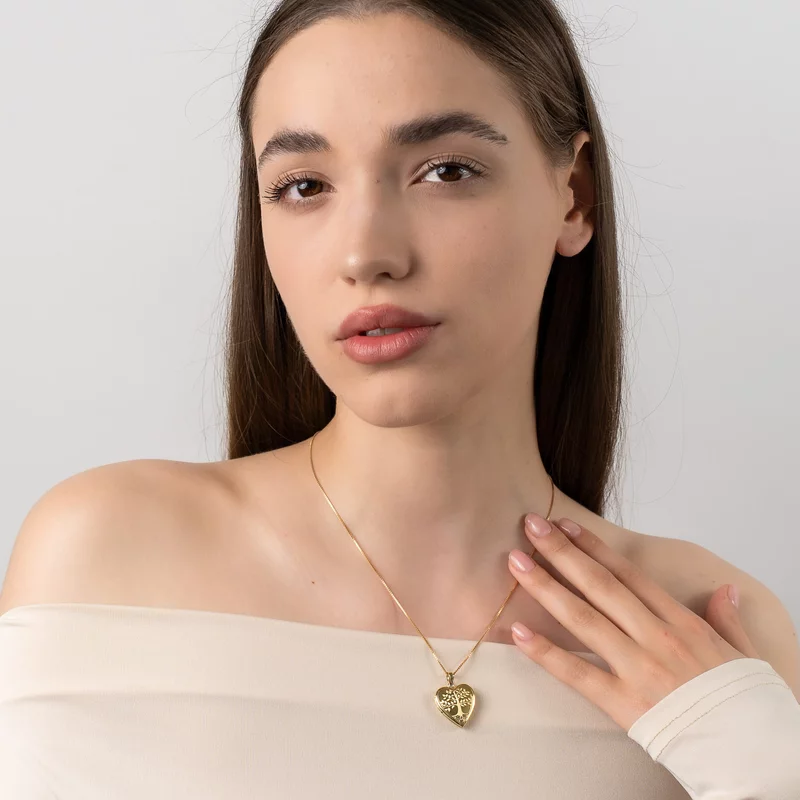 Medalion inima cu poze in interior - Eternal Love Tree - Argint 925 placat cu Aur Galben 18K picture - 2
