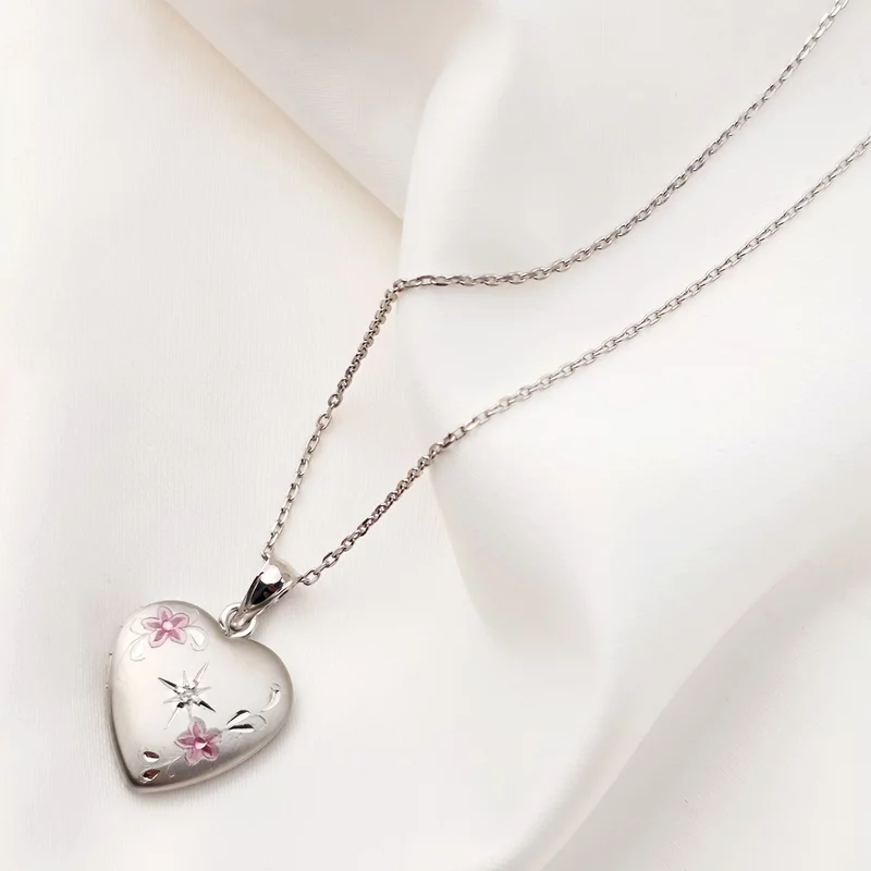 Medalion inima cu poze in interior - Floral Diamond - Argint 925 picture - 2