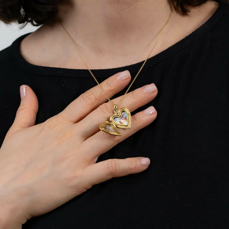 Medalion inima cu poze in interior - Footsteps&Birthstone - Argint 925 placat cu Aur Galben 18K picture - 7