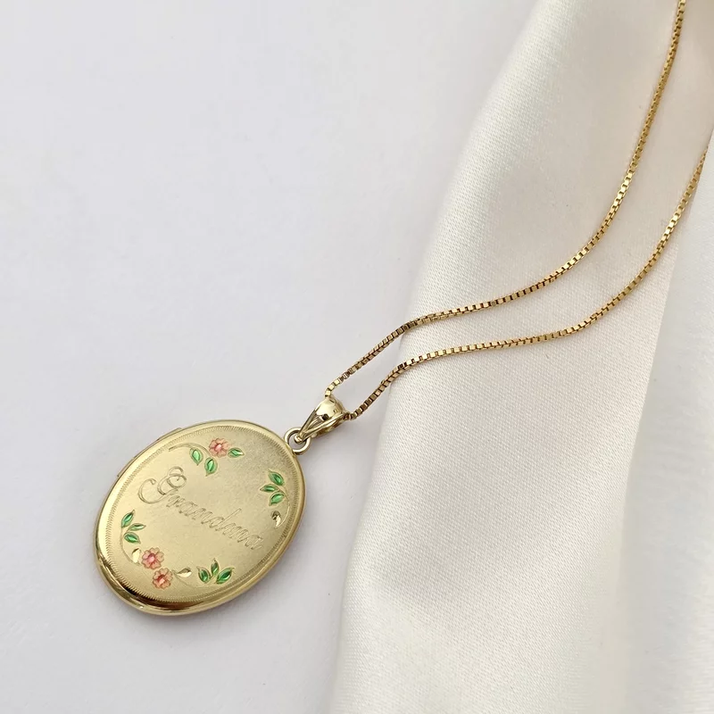 Medalion oval cu poze in interior - Grandmas Garden - Argint 925 placat cu Aur Galben 18K picture - 6