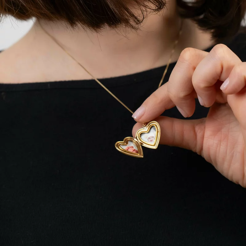 Medalion inima cu poze in interior - Handprints and Hearts - Argint 925 placat cu Aur Galben 18K picture - 6