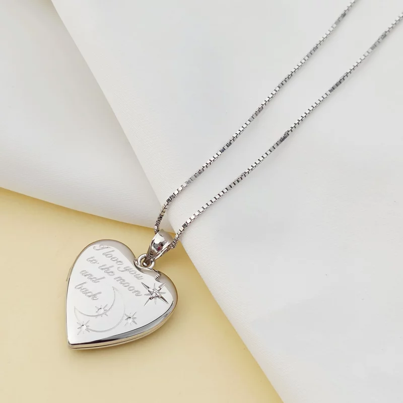 Medalion inima cu poze in interior - I love you to the moon and back - Argint 925 Rodiat picture - 5