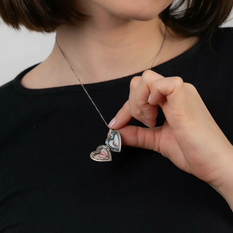Medalion inima cu poze in interior - Little Footsteps - Argint 925 rodiat & placat cu Aur Galben 18K - Cristal White Zirconia picture - 7