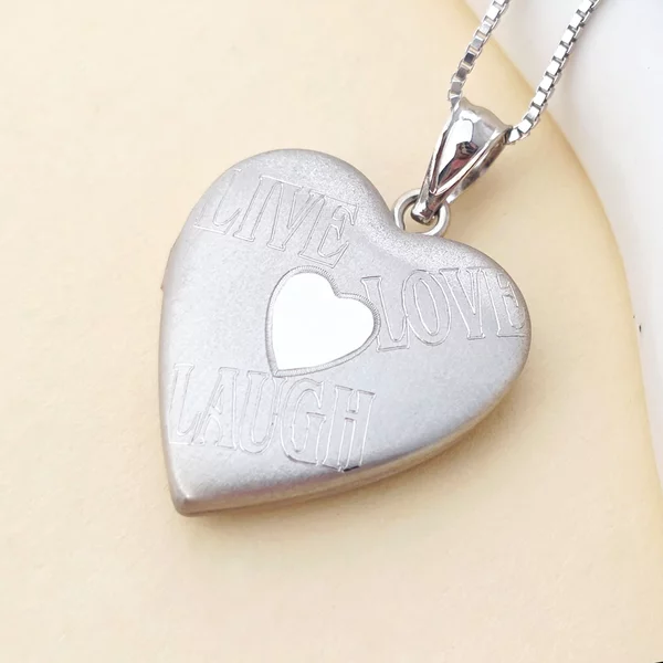 Medalion inima cu poze in interior - Live Love Laugh - Argint 925 Rodiat