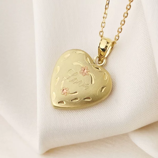 Medalion inima cu poze in interior - Love Flowers - Argint 925 placat cu Aur Galben 18K
