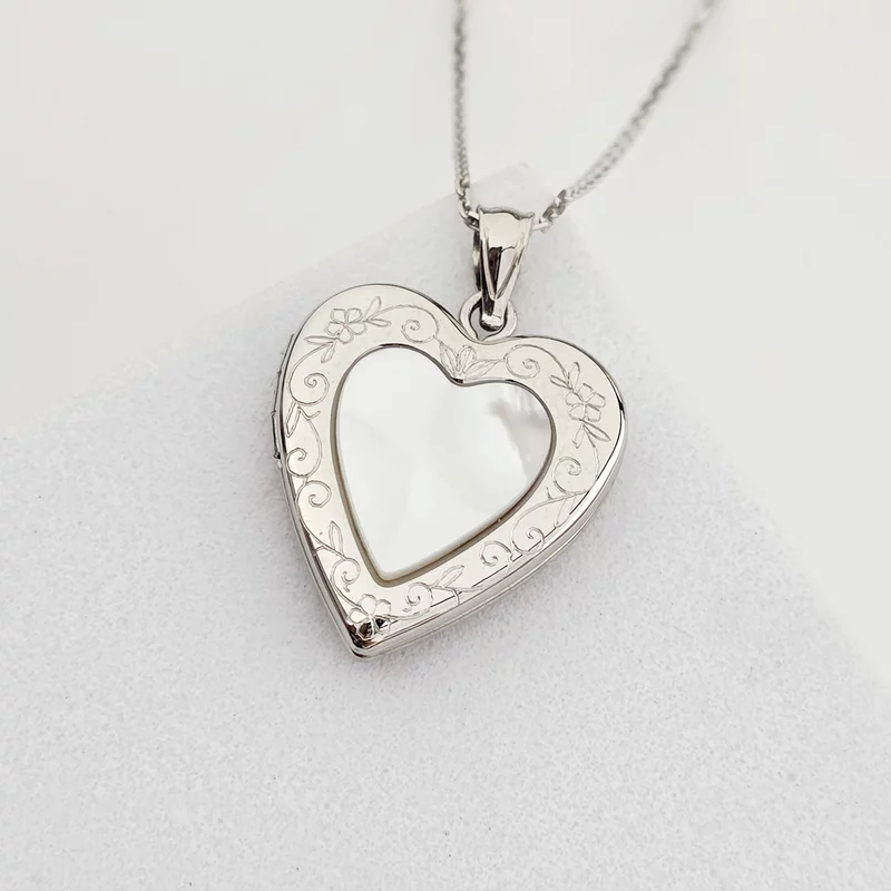 Medalion inima cu poze in interior - Mother of Pearl - Argint 925 Rodiat