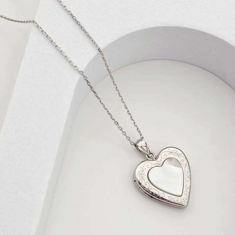 Medalion inima cu poze in interior - Mother of Pearl - Argint 925 Rodiat picture - 3