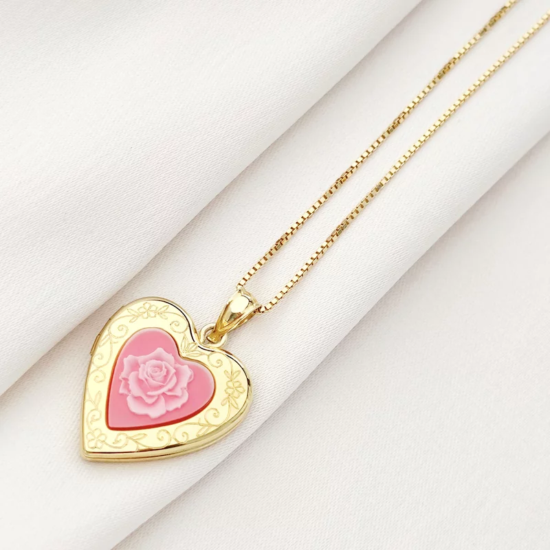 Medalion inima cu poze in interior - Pink Rose - Argint 925 placat cu Aur Galben 18K picture - 3