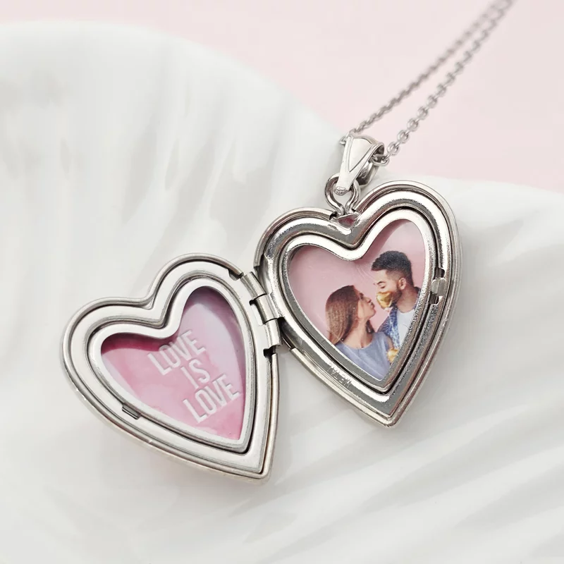 Medalion inima cu poze in interior - Pink Rose - Argint 925 Rodiat picture - 4