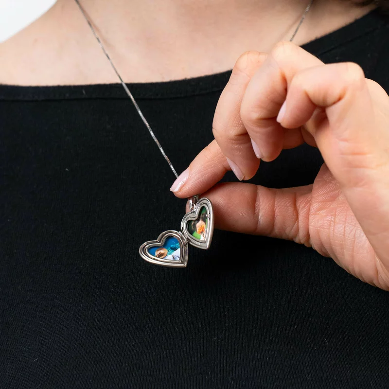 Medalion inima cu poze in interior - Praying Angel - Argint 925 rodiat & haina placata cu Aur Galben 18K - Cristal White Zirconia picture - 6