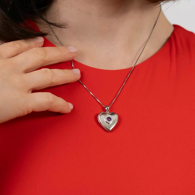 Medalion inima cu poze in interior - Rose Shimmer - Argint 925 Rodiat - Cristale Zirconia picture - 4