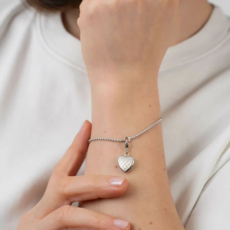 Bratara cu Medalion inima cu poze in interior - Silver&Gold Velvet - Lant bratara model snake - Argint 925 Rodiat picture - 2