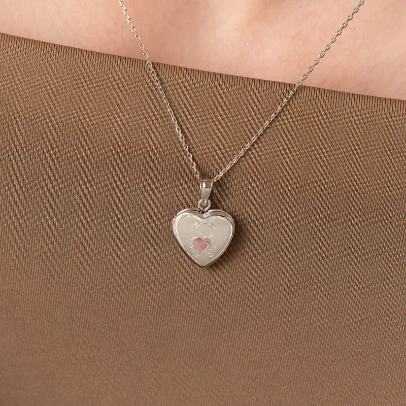Medalion inima cu poze in interior - Teddy Pink Heart - Argint 925 picture - 4