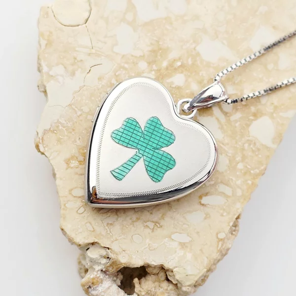 Medalion inima cu poze in interior - Three Leaf Clover - Argint 925