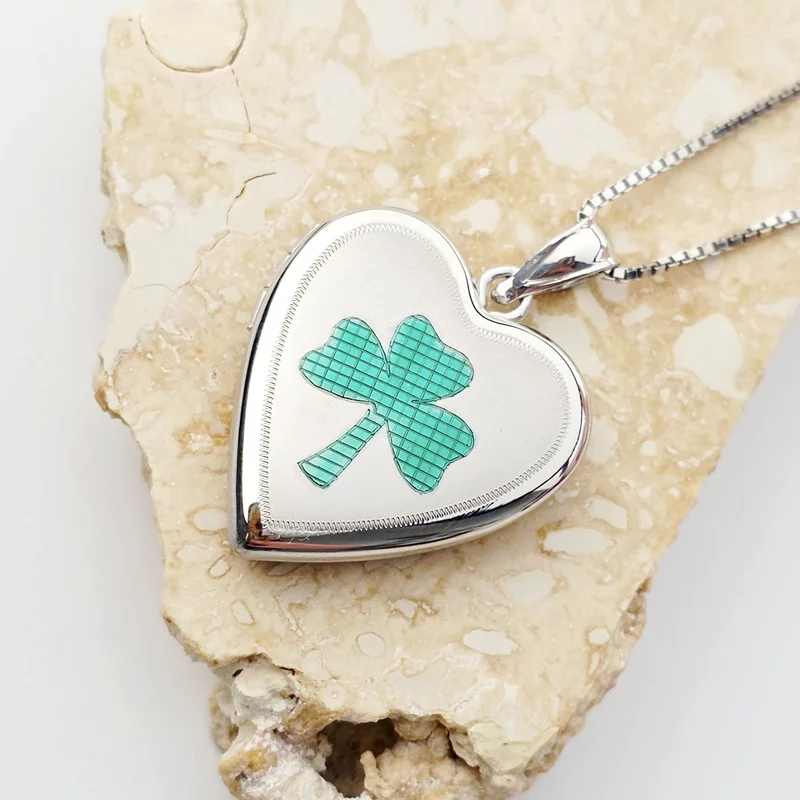 Medalion Inima Medalion inima cu poze in interior - Three Leaf Clover - Argint 925 ...